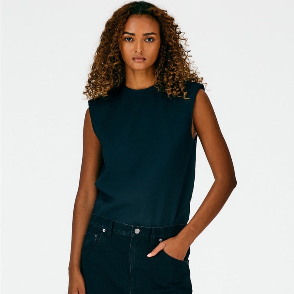 Tibi Chalky Drape Padded Shoulder Sleeveless Top
